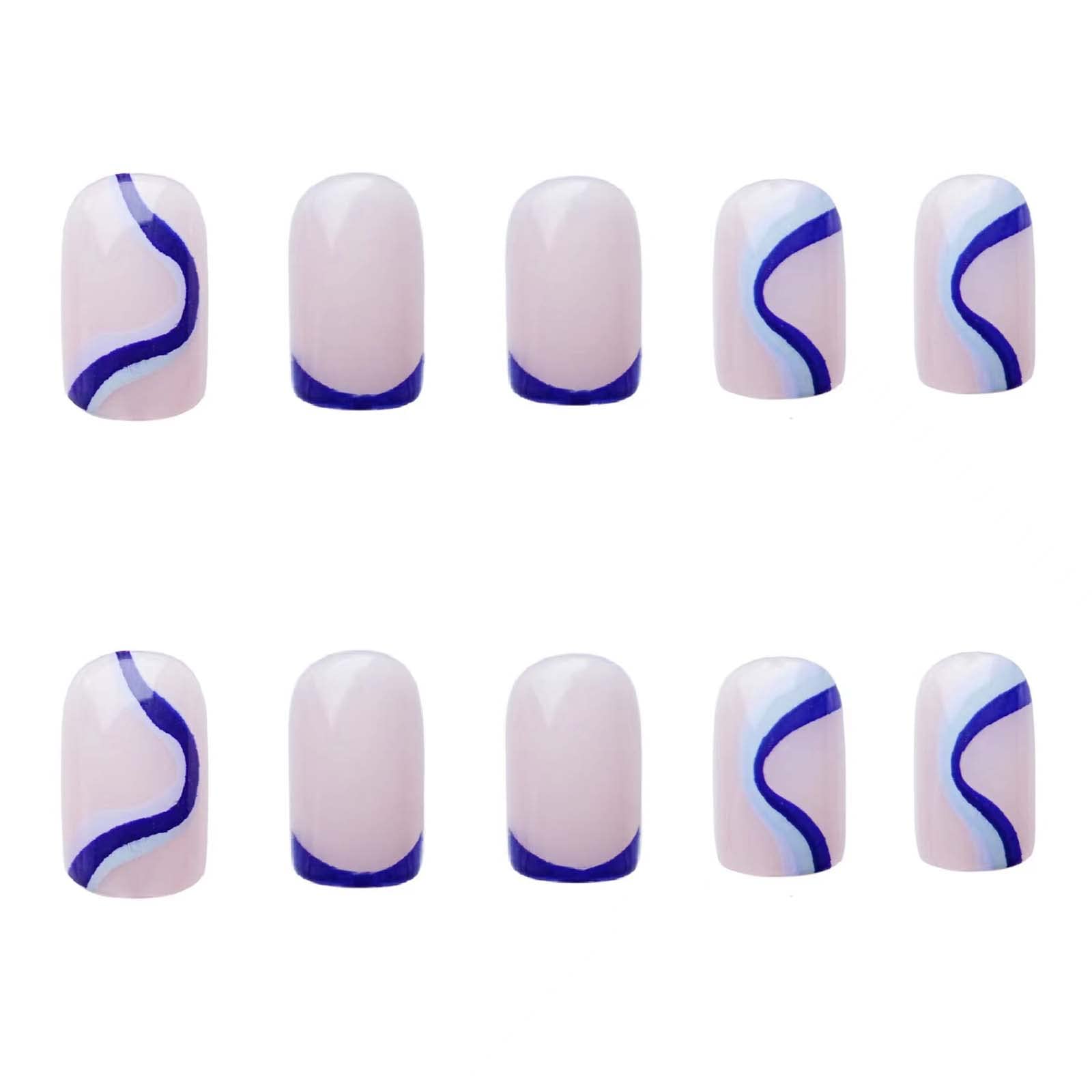 DANMANR Square Press on Nails Short Fake Nails French Acrylic Full Cover False Nails for Women and Girls 24PCS (Blue) - Image 2