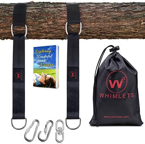 Whimlets Tree Swing Straps Hanging Kit - Two Straps Extra Long with Safer Lock Snap Carabiner Hooks - Perfect for Tree Swings & Hammocks – Easy and Fast Installation (BLACK-10FT)