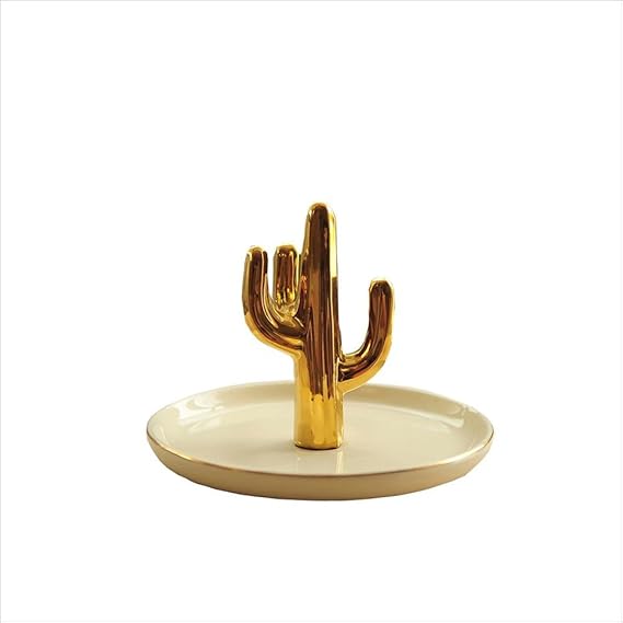 KMYX Luxuxgoldene kleine keramische Platte keramischer Kaktus-Schmuck