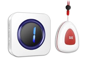 LIKEPAI Caregiver Pager Wireless Call Bell Alert Button for Seniors/Elderly/Patients 1 Plugin LED Digital Display Receiver 1 SOS Waterproof Transmitter Bell Can DIY Expand Quantity…