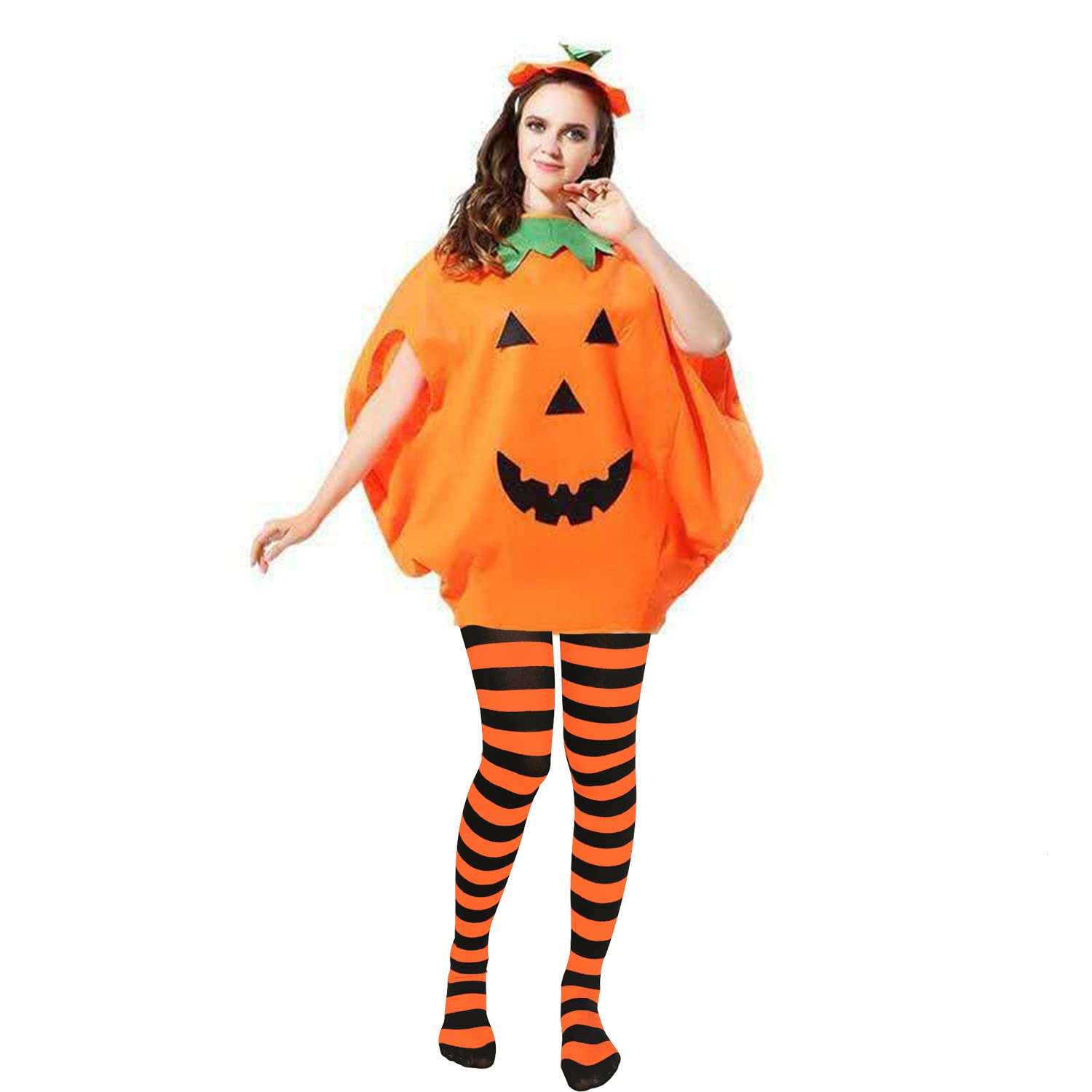 NAUZE Halloween Pumpkin Costumes with Striped Tights Pumpkin Fancy Dress Party Costume Clothes Tights for Halloween Cosplay Outfit Accessories Photo Props