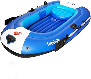 4-Personen-Ausflug Aufblasbares Kajak-Angriffsboot-Set Mit Aluminium-Rudern Und Luftpumpe - Aufblasbares Pool-Strandspielzeug Angler- Und Freizeitboot Zum Sitzen Auf Einem Leichten Blauen Fischerboot