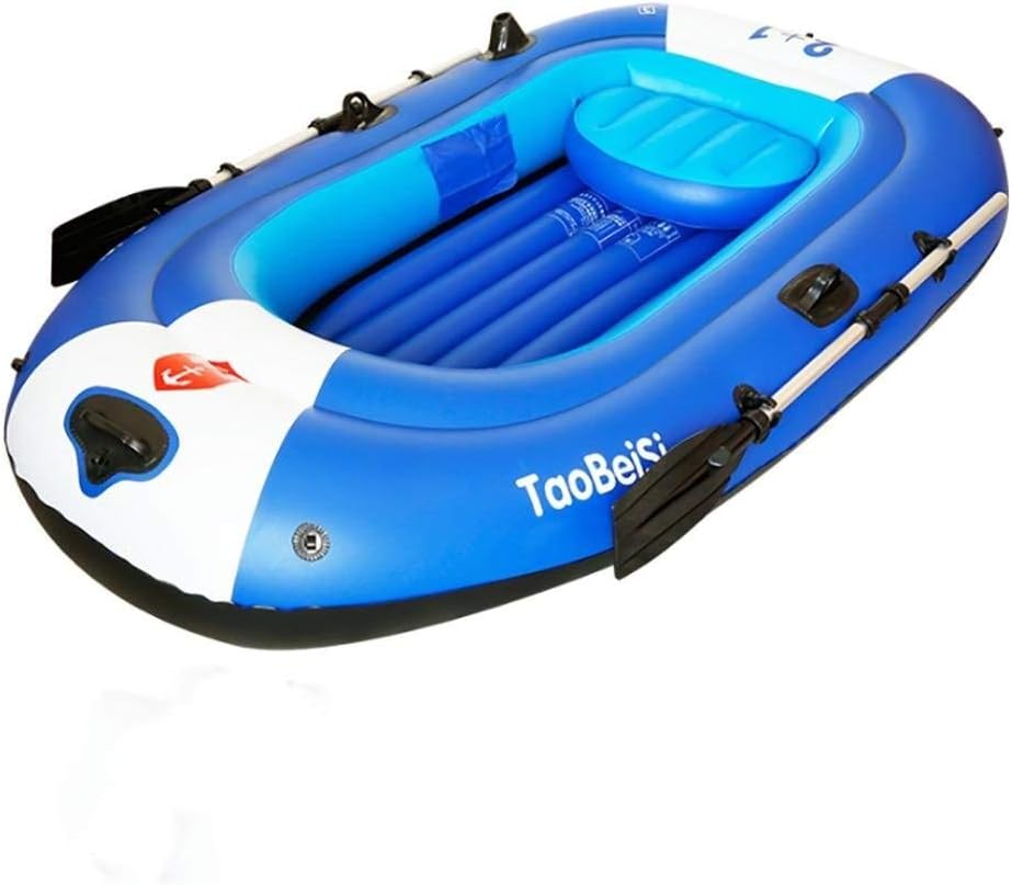 4-Personen-Ausflug Aufblasbares Kajak-Angriffsboot-Set Mit Aluminium-Rudern Und Luftpumpe - Aufblasbares Pool-Strandspielzeug Angler- Und Freizeitboot Zum Sitzen Auf Einem Leichten Blauen Fischerboot