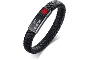 VNOX Blue/Black Braided Leather Cuff Bangle Medical ID Bracelet for Men