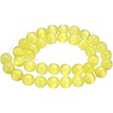 HARFINGTON 38pcs Honey Yellow Cat's Eye Stone Beads 10mm Round Smooth Gemstone Crystal Loose Bead for Jewelry Making Bracelets Necklace Earrings DIY
