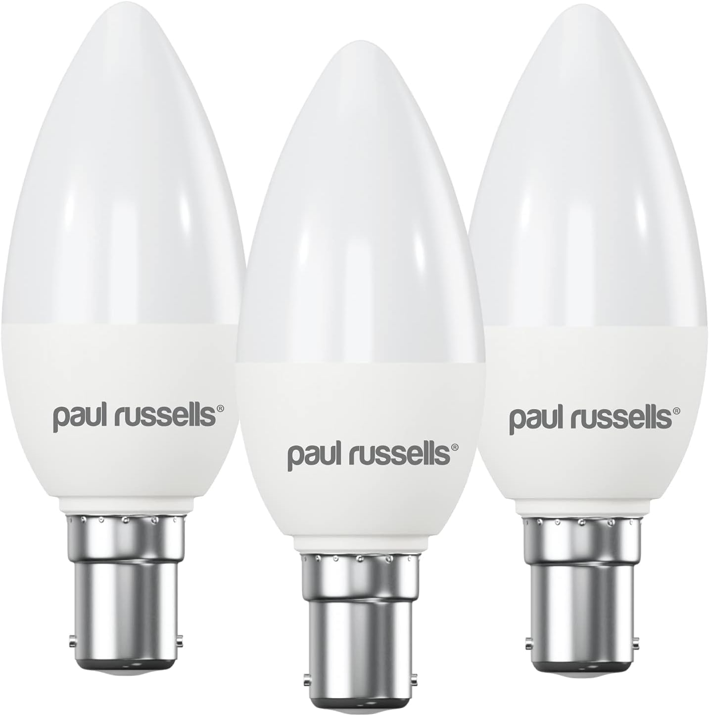 paul russells LED Light Small Bayonet Cap B15, 40watt Equivalent, 4.9W 470LM LED Bulbs, 6500K Bright Daylight, Frosted C35 SBC Candle Energy Saving Non-Dimmable Chandelier Lightbulbs, 3 Pack