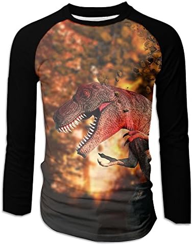 Men Fire Dinosaur Long Sleeve Tshirt Fashion Baseball Tees For Hiking