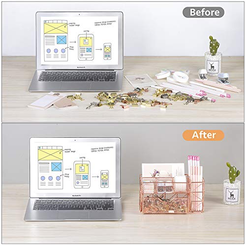 Rose Gold Pen Organizer, All in One Cute Mesh Office Supplies Accessories Caddy for Home & Office Desktop Organization… - Image 2