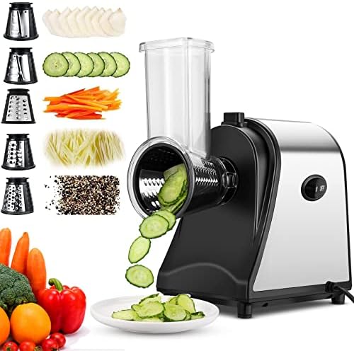 Electric Cheese Grater & Vegetable Slicer - 3 Blades For Shredding Cheese, Veggies, Nuts, Fruits