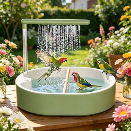 Nzkeuf Bird Shower Budgie, Budgie Shower, Automatic Bird Bath with Pump, Quiet Tub, Bird Bath with Circulation Tap for Parrots and Small Birds (Green)