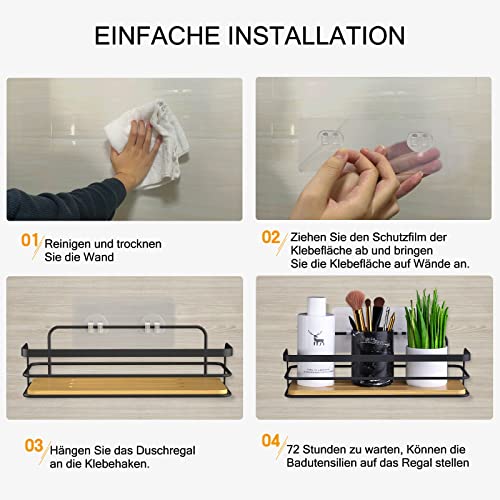 Bestdon Shower Caddy No Drilling Black Self Adhesive Shower Basket Shower Caddy Shower Caddy Wall Shelf Bathroom Living Room Bamboo Metal