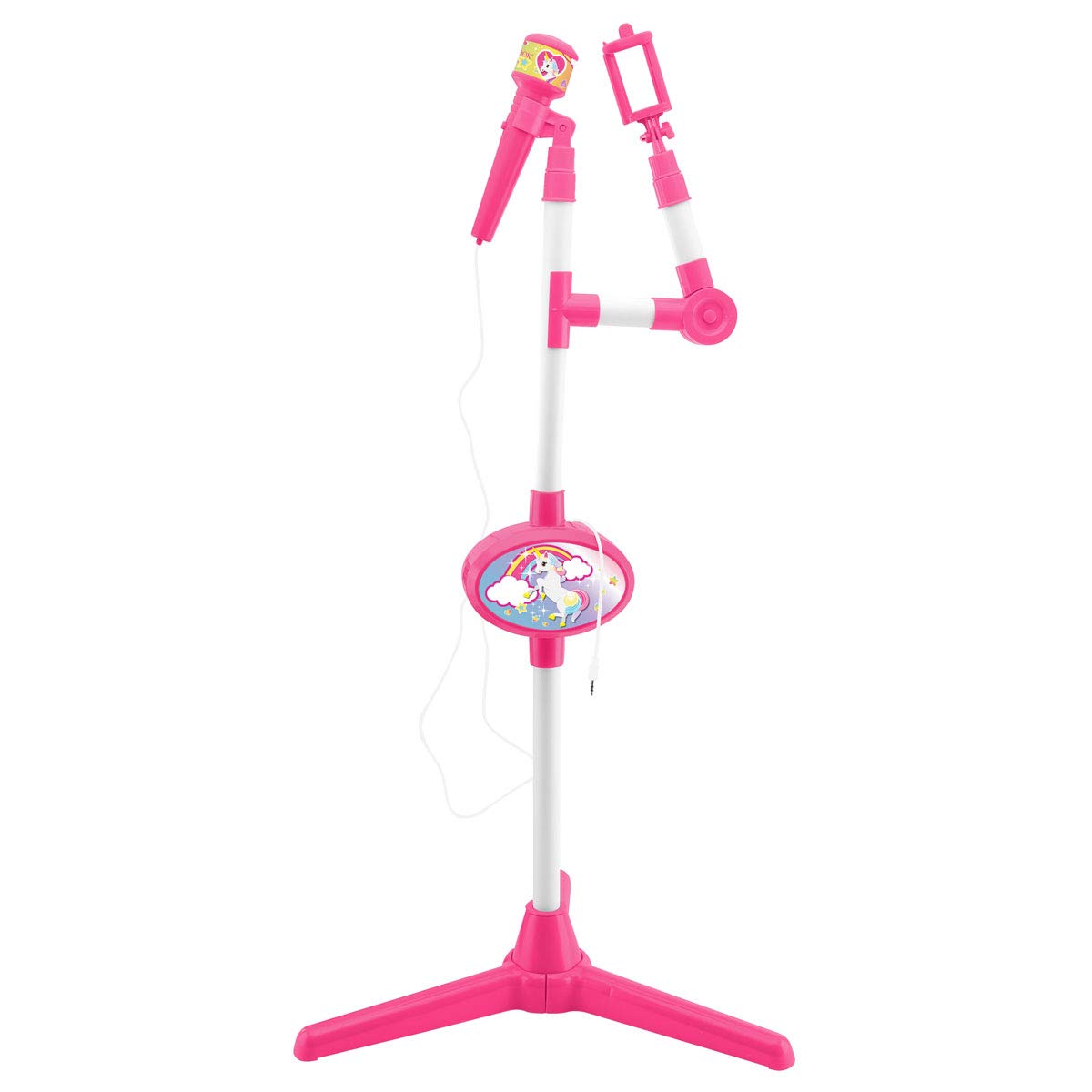 LEXIBOOK, Unicorn, Microphone with Speaker and Lighting Stand, Auxiliary Jack to Connect Music, Pink/White, S150UNI