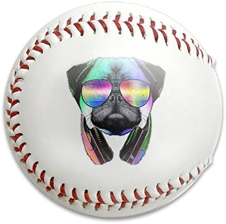 DJ Pug Dog With Headphones Sunglasses Size 9 Safety Soft Baseballs Bullet Ball Training Ball White