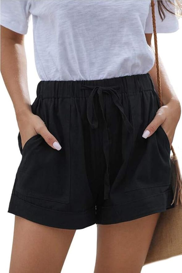 Shorts Women Shorts Elastic Waist High Waist Casual Baggy Summer Shorts Unique Solid Color