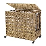 SONGMICS Handwoven Laundry Hamper, Rattan-Style