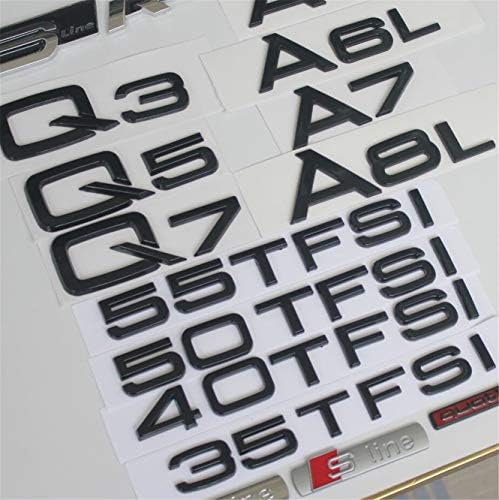 Glossy Gloss Black Rear Trunk Letters Badge Emblem Emblems A3 A4 A5 A6 A7 A8 A4L A6L A8L Q3 Q5 Q7 35 40 45 50 55 TFSI (S Line-Red)