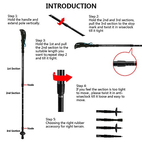 UROPHYLLA Trekking Poles, Anti- Shock Aluminum Hiking Poles Lightweight Hiking/Climbing/Backpacking/Durable Walking Sticks with Useful Wrist Strap and Assorted Tips Perfect for Travel, 1 Pair - Thumbnail 3