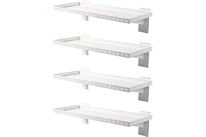 SINCHEEWAY Slatwall Shelves 24x10 Inch, Slatwall Accessories for Retail, Garage, Home Storage, Heavy Duty Slat Wall Hanging Shelf (4, White)