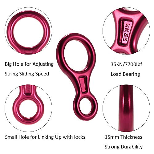 35KN 8 Shape Carabiner Descender Climbing Carabiners Abseiling Downhill Safety Ring Descender Aluminum Rescue Descender Outdoor Rock Climbing Carabiners Safety Device Climbing Equipment Random Color
