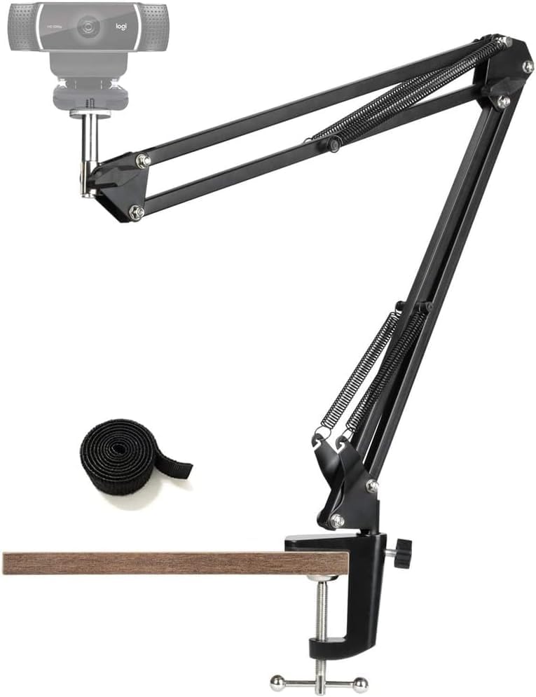 Tencro Webcam Stand Desktop Scissor Arm Holder Camera Desk Clamp Mount for Logitech Webcam C922 C930e C930 C920 C615, Other Devices with 1/4" Thread