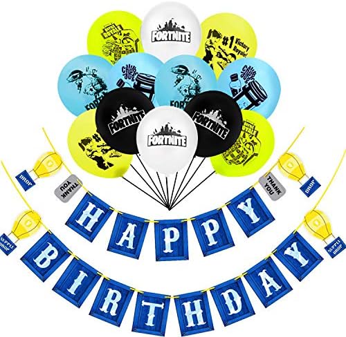 Video Game Party Supplies | 12 Balloons and Birthday Banner | Kids Party Sets and Favors | Boys Birthday Decorations |