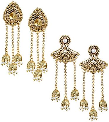 VVS Jewellers Gold Stone Ethnic White Pearls Polki Indian Bollywood Bahubali Women Jhumka Earrings