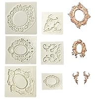 Juland 6 PCS Silicone Fondant Cake Mold Baroque Style Retro Photo Frame Mold for Sugarcraft, Cake Border Decoration, Cupcake Topper, Jewelry, Polymer Clay, Crafting Projects - Gray