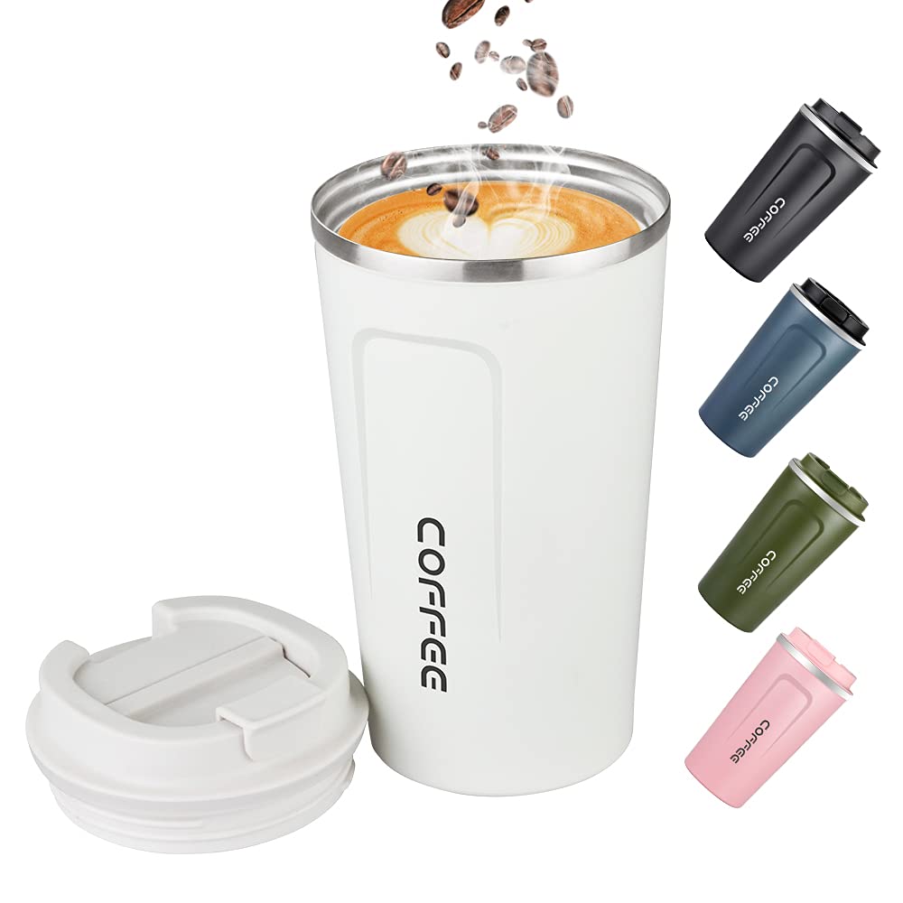 Big seller 17oz (500ml) Vacuum Insulated Travel Mug, Leakproof Double Wall Stainless Steel Reusable Coffee Cup with Lid for Hot & Cold Drinks, White