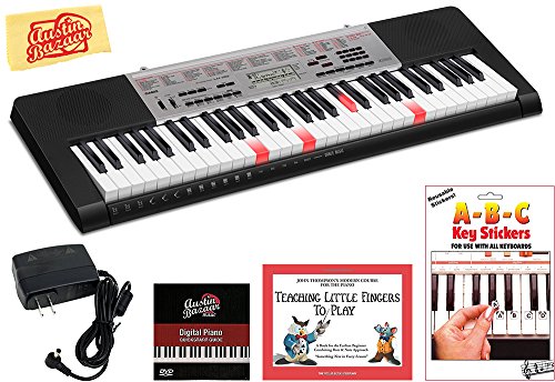 Casio LK-190 Lighted Keys Keyboard Bundle with Power Supply, Removeable Stickers, Instructional Book, Austin Bazaar Instructional DVD, and Polishing Cloth