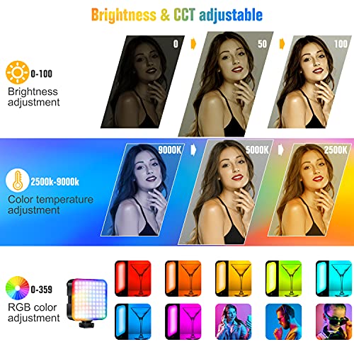 Vanpaga RGB LED Video Lights Atmosphere lamp, Magnetic LED Camera Lights 360° Full Color Portable Photography Light 3 Cold Shoe, Rechargeable 2500mAh 2500-9000K Dimmable Fill Light Panel Lamp CRI 95+