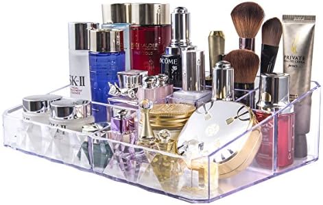 Glosen Acrylic Makeup Organizer Cosmetics &amp; Jewelry Storage Display Box, Extra Large Capacity with 9 Compartments (Clear)