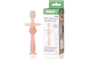 Haakaa 360° Silicone Baby Toothbrush – 100% Soft Food Grade Silicone, BPA-Free, Suction Base, Safe for Babies 6 Months+, Gentle Gum and Teeth Cleaning for Infants, Gum Massager (Pink)