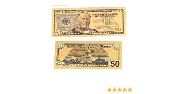 Amazon Com Blinkee Pdd12k 50d 50 American Dollar Bill 24k Gold Art Collectibles Plated Fake Banknote Currency For Decoration Toys Games