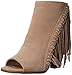 Rampage Women's Lauryn Fringe Peep Toe Open Back Heeled Ankle Boho Bootie, Natural , 6.5 M US