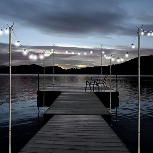Outdoor Light Poles for Lightweight String Lights, 9 FT Stainless Steel Strong Wind Resistant, LED Solar Hanging Bulbs for Patio, Backyard, Garden, Christmas Light Pole (2 Poles, 1 Pack)