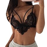 Women's Crop Tops Lace Choker Sheer Bralette Bustier Unpadded Bra Lingerie (L, black 1)