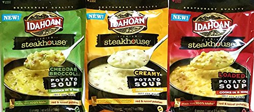 Cheddar Broccoli Potato Soup Mix, Creamy Potato Soup Mix, Loaded Potato Soup Mix - Variety Pack of 3 - Idahoan Premium Steakhouse Soup Mixes