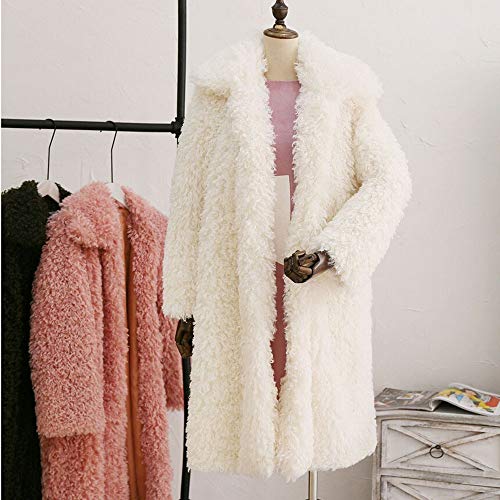 Sunward Womens Lapel Cardigans Faux Fur Fleece Long Jacket Coat Outwear S~3XL (M, White)