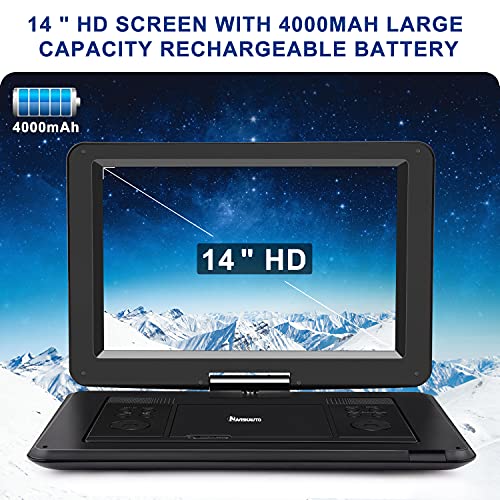 NAVISKAUTO 16" Portable DVD Player with HDMI Input, 14" Swivel Screen
