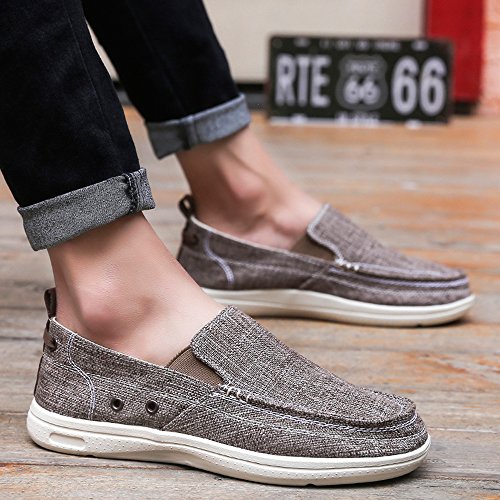BEFAiR Lightweight Slip On Canvas Shoes Vintage Comfort Casual Loafers Breathable Boat Shoes for Men Brown Size 45 EU(12 D(M) US)
