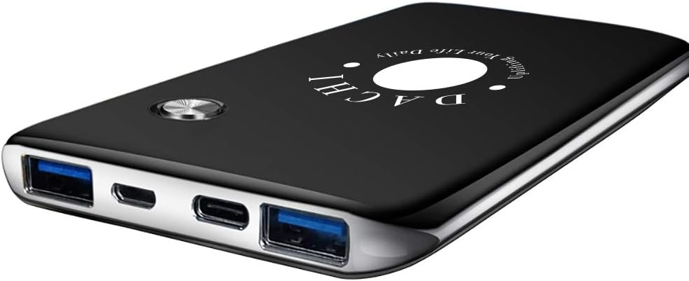 DACHI Portable 15000mAh Power Bank Battery Charger Light Weight Sleek Design Qualcomm QC 3.0 Fast Charge 2 Input Ports Micro USB &Type C 2 Output Ports 4 LED Lights Weight: 280g [Colour - Black]