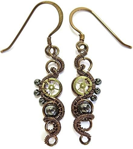 Hematite &amp; Bronze Woven Steampunk Earrings - Steampunk Jewelry