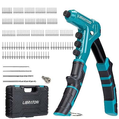 LIBRATON Professional Rivet Pliers, Manual Rivet Pliers, Blind Rivet Pliers, Pop Rivet Gun with 4 Types of HSS Drills and 200 Pieces Rivets 2.4mm 3.2mm 4.8mm