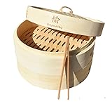 UPDATED MODEL FOR 2019! NEW AMAZINGLY DURABLE8 Inch Bamboo Steamer w/ Stainless Steel Rim/Lightweight Food/Bamboo Basket Fits Standard Size Pots/Asian Food Steamer/Free Storage Bag