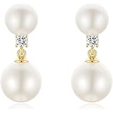 Geelein Pearl Drop Earrings With Cubic Zirconia 925 Sterling Silver Post Bridal Wedding Earrings Hypoallergenic for Women