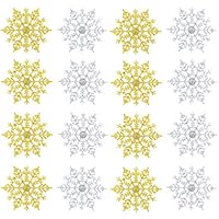 Fnbgl 24 Pieces Plastic Christmas Glitter Snowflake Christmas Decorative Ornaments Hanging Snowflake for Christmas Tree Wedding Party Decoration Craft Favors