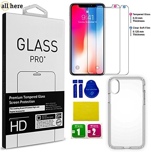 iphone x case, and tempered glass screen protector bundle – [our gift “soft film screen protector”] Reinforced TPU case 1.2 mm thickness, [Full Coverage] [3D Touch] 0.33 mm 9H Hardness HD clear