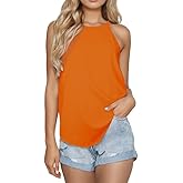 ZENUTA Womens Tank Tops, High Neck Tank Top for Women, Casual Halter Tops for Women, Loose Fit Basic Tee Shirts Summer Sleeveless Tops, Summer Tees Blouses (Orange, S), Small