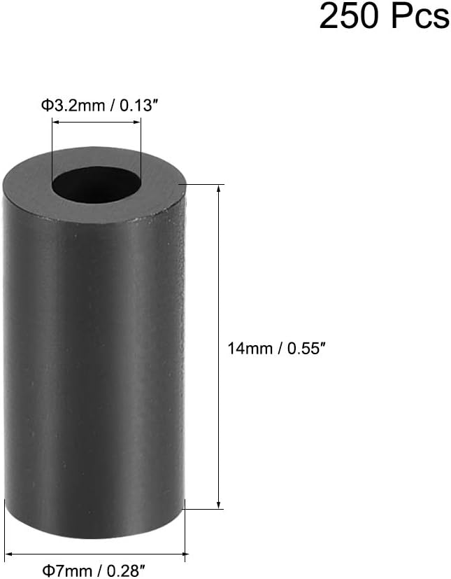 sourcing map ABS Round Spacer Washer 3.2mm ID 7mm OD 14mm Length for M3 Screws Block Black 250Pcs - Image 3