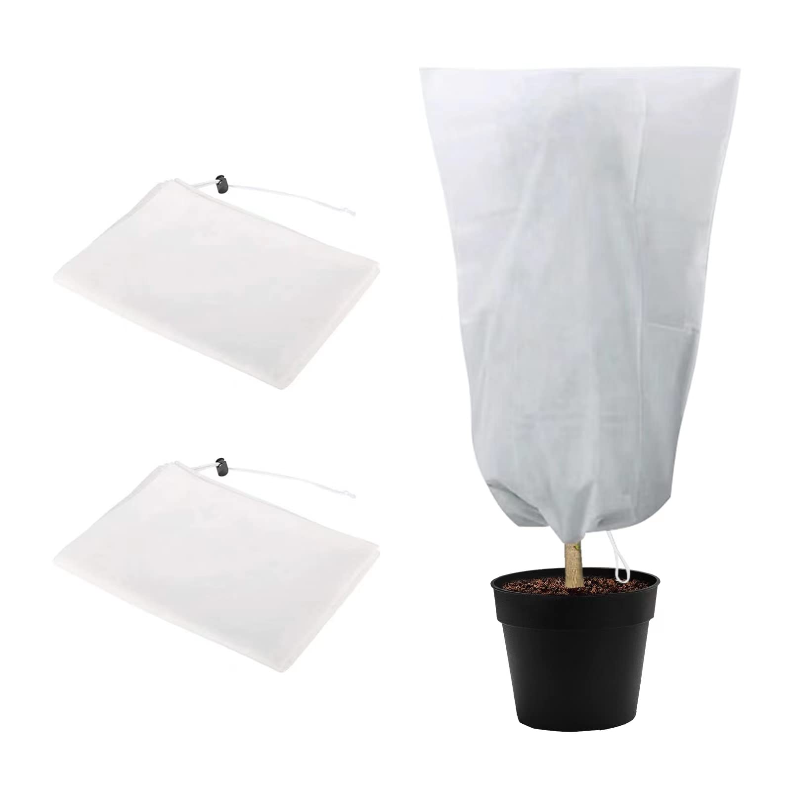 iBamso Winter Plant Fleece Frost Protection Cover, Garden Plant Warm Covers Protect Potted Plants, Plant Warming Jackets with Zipper and Drawstring -White- 2Pack(120 x 180CM)